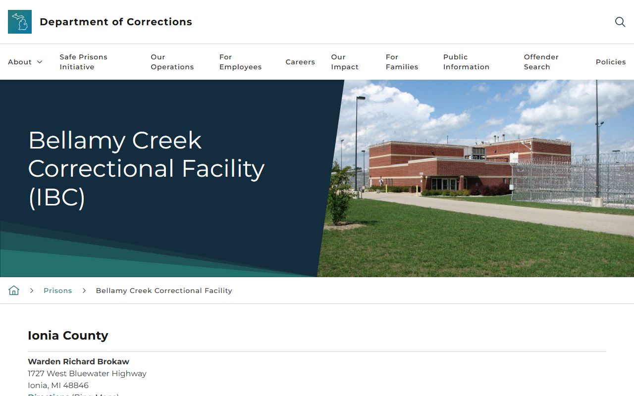 Bellamy Creek Correctional Facility inmate lookup and MDOC facility page