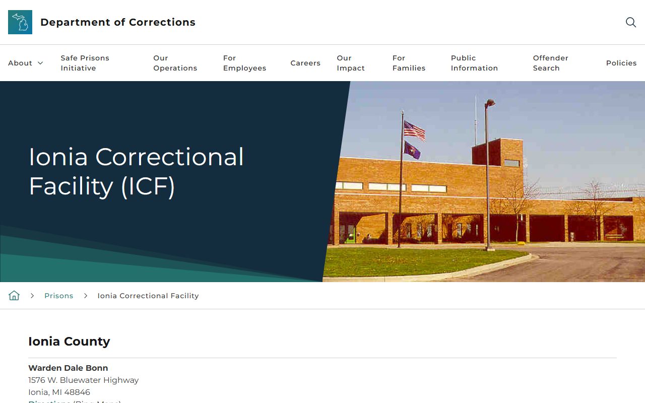 Ionia Correctional Facility inmate lookup and MDOC facility page