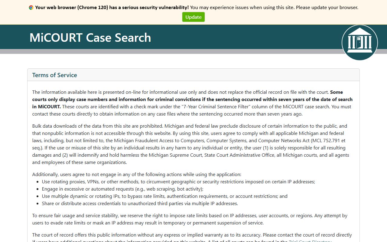 Ionia County inmate population MiCOURT case search records