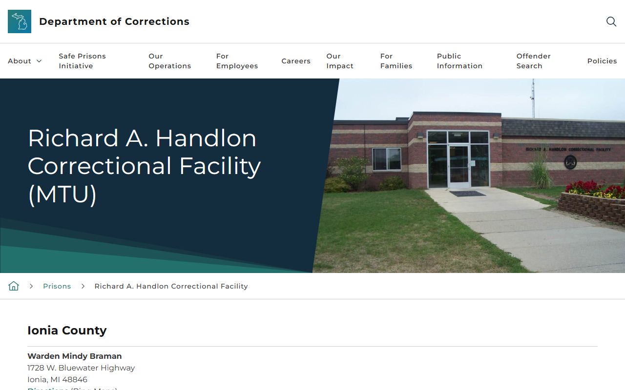 Richard A. Handlon Correctional Facility inmate search and MDOC facility page